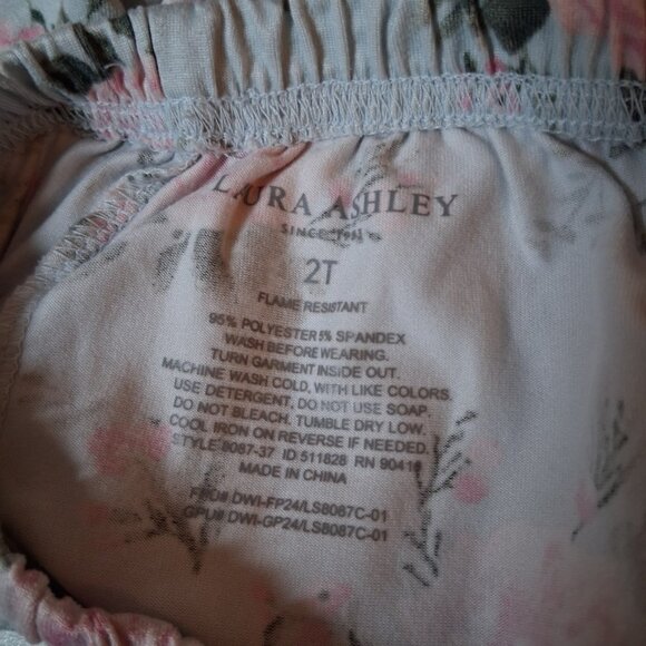 Laura Ashley Pajamas Set Youth Girls 2T 2 Piece Blue Pink Rose Ruffled Sleepwear - Picture 10 of 11